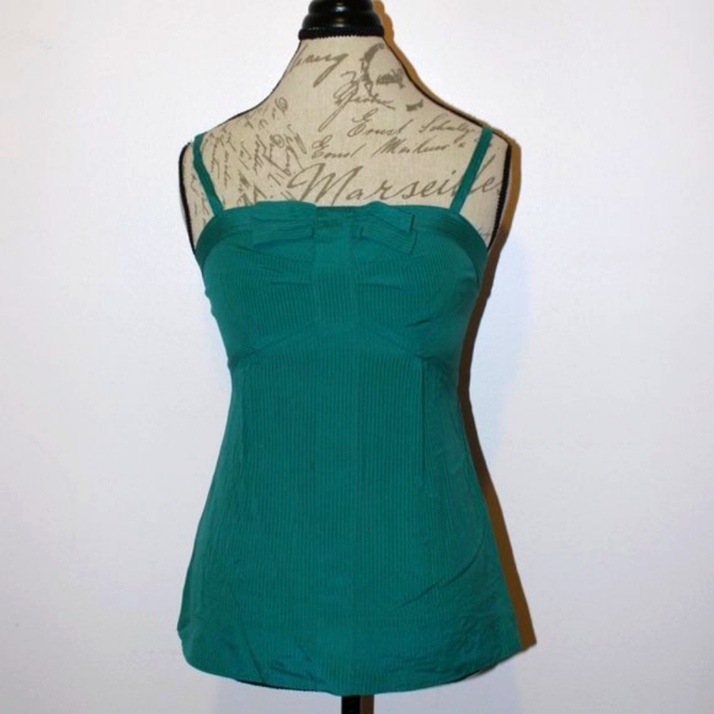 Marc by Marc Jacobs Green Silk Blend Size 6 Stripe Bow Spaghetti Top Y2K Style